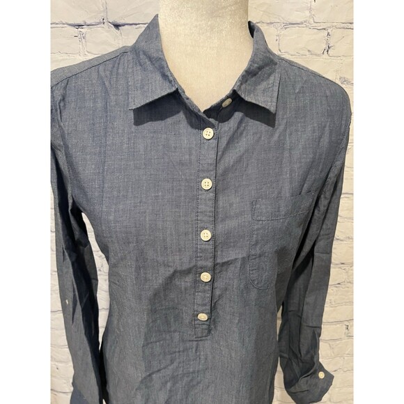 Per Se Denim Cotton Shirt Long Sleeve Button-Up Roll Tab Sleeve Women’s Medium - Picture 2 of 5